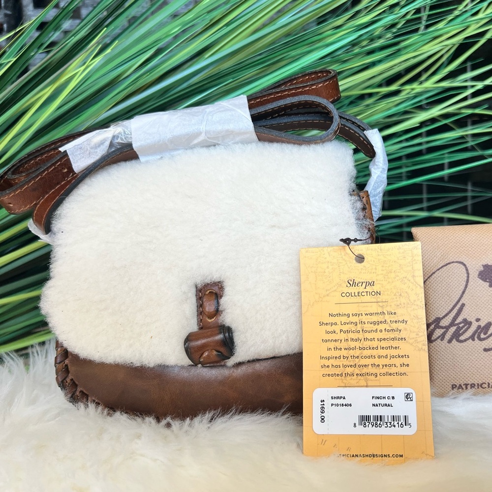 NWT Patricia Nash Italian Leather Finch Crossbody Bag — Sherpa Flap in Natural